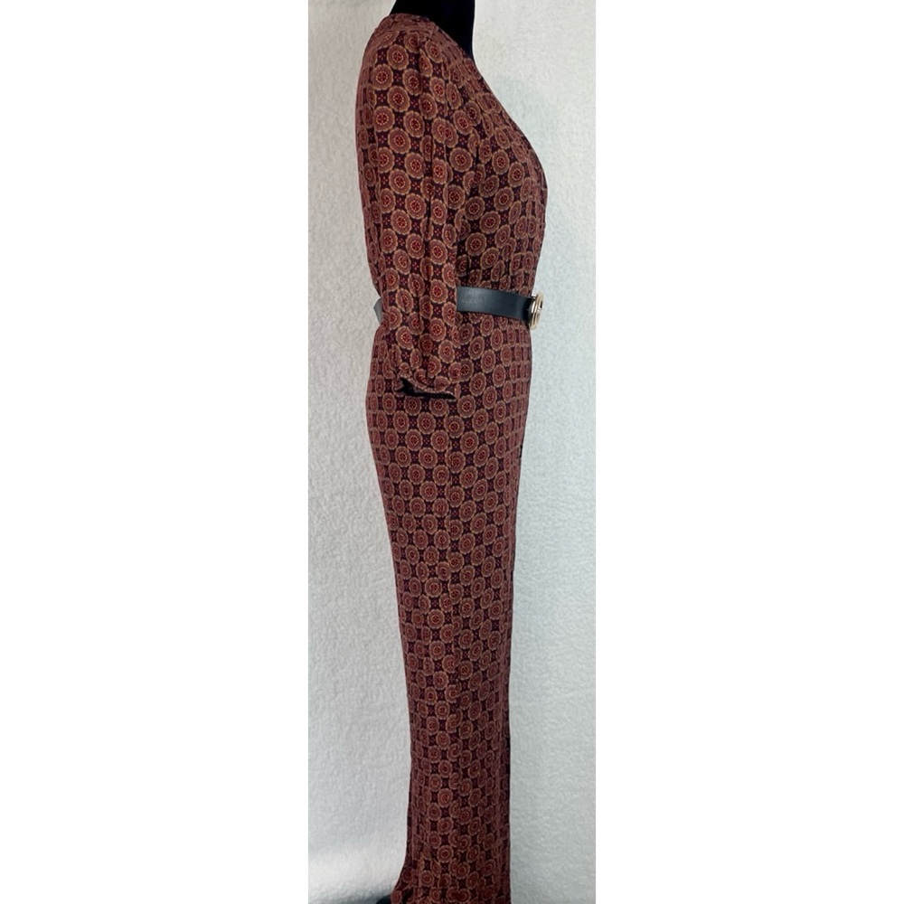 BLUE RAIN • Multicolored Bohemian Geometric Mandala Print V-neck Jumpsuit, S - Picture 5 of 16